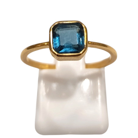 Bague Topaze Bleue de Londres Carrée Facettée Argent 925 Plaqué Or "Vermeil" Taille 57