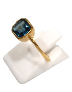 Bague Topaze Bleue de Londres Carrée Facettée Argent 925 Plaqué Or Taille 57