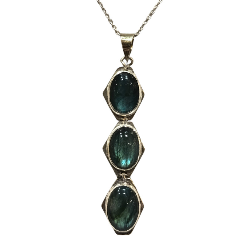 Pendentif Labradorite Ovale avec Chaîne 45cm Argent 925