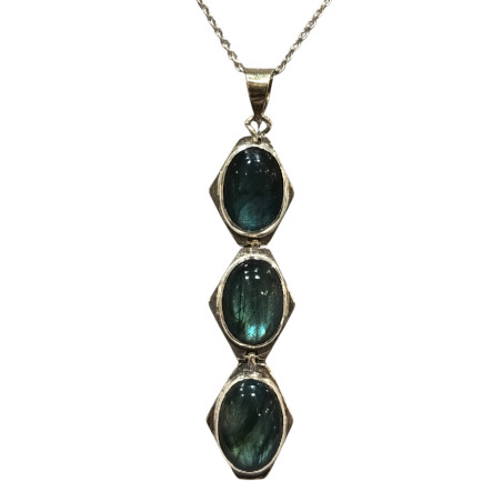 Pendentif Labradorite Ovale avec Chaîne 45cm Argent 925