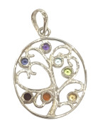 Pendentif 7 Chakras Multi Pierres Arbre de Vie Argent 925