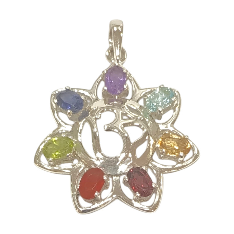 Pendentif 7 Chakras Multi Pierres Etoile Aum/Om Argent 925