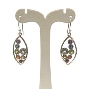 Boucles Améthyste Iolite Topaze Péridot Citrine Agate De Feu Grenat (7 Chakras) Navette Argent 925