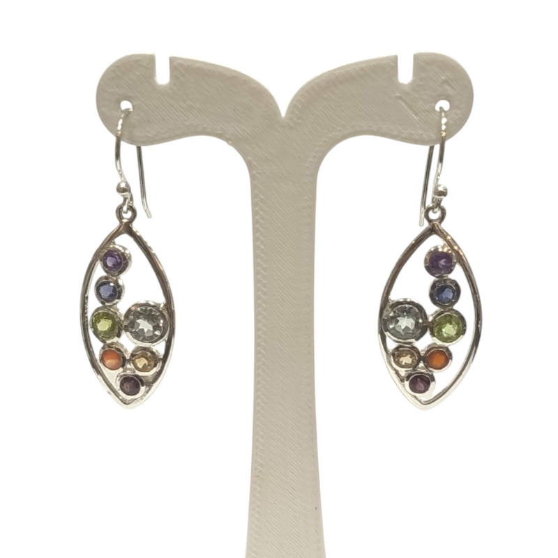 Boucles 7 Chakras Multi Pierres Navette Argent 925