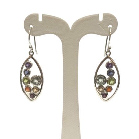 Boucles 7 Chakras Multi Pierres Navette Argent 925