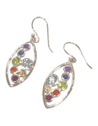 Boucles Améthyste Iolite Topaze Péridot Citrine Agate De Feu Grenat (7 Chakras) Navette Argent 925