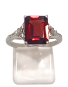 Bague Grenat Rectangulaire et Topaze Blanche Facettés Argent 925 Taille 54+