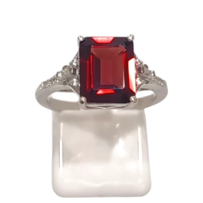 Bague Grenat Rectangulaire et Topaze Blanche Facettés Argent 925 Taille 54+