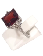 Bague Grenat Rectangulaire et Topaze Blanche Facettés Argent 925 Taille 54+