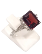 Bague Grenat Rectangulaire et Topaze Blanche Facettés Argent 925 Taille 54+