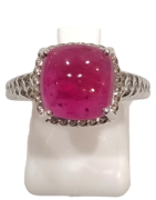 Bague Rubis Carré Argent 925 Ciselé Taille 54+