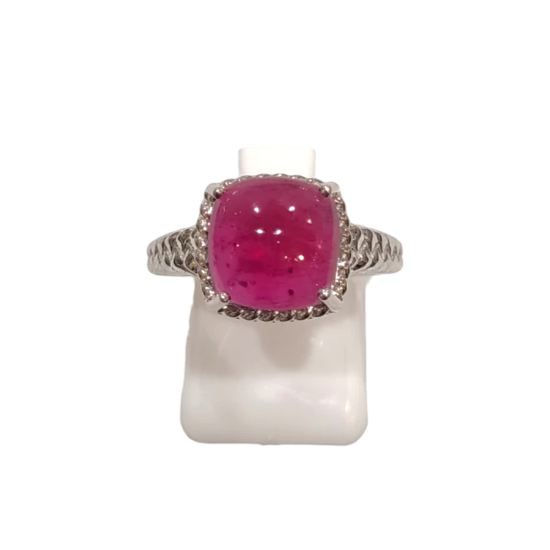 Bague Rubis Carré Argent 925 Ciselé Taille 54+