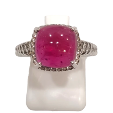 Bague Rubis Carré Argent 925 Ciselé Taille 54+
