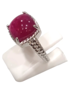 Bague Rubis Carré Argent 925 Ciselé Taille 54+
