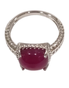 Bague Rubis Carré Argent 925 Ciselé Taille 54+