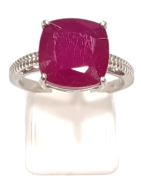 Bague Rubis Carré Facetté Argent 925 Ciselé Taille 55