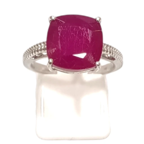 Bague Rubis Carré Facetté Argent 925 Ciselé Taille 55