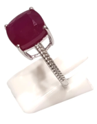 Bague Rubis Carré Facetté Argent 925 Ciselé Taille 55