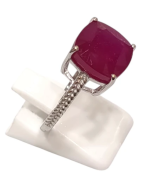 Bague Rubis Carré Facetté Argent 925 Ciselé Taille 55