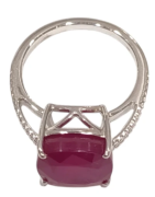Bague Rubis Carré Facetté Argent 925 Ciselé Taille 55