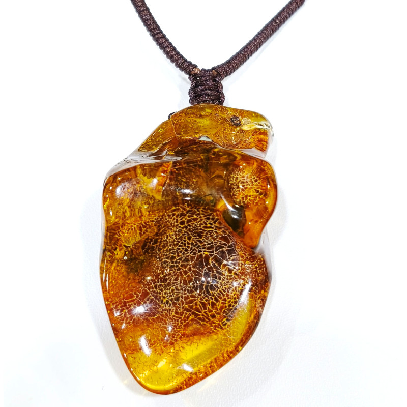 Pendentif Ambre Baltique Brute Polie 5X3.5 cm sur Cordon Réglable