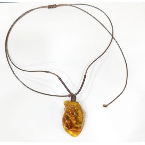 Pendentif Ambre Baltique Brute Polie 5X3.5 cm sur Cordon Réglable