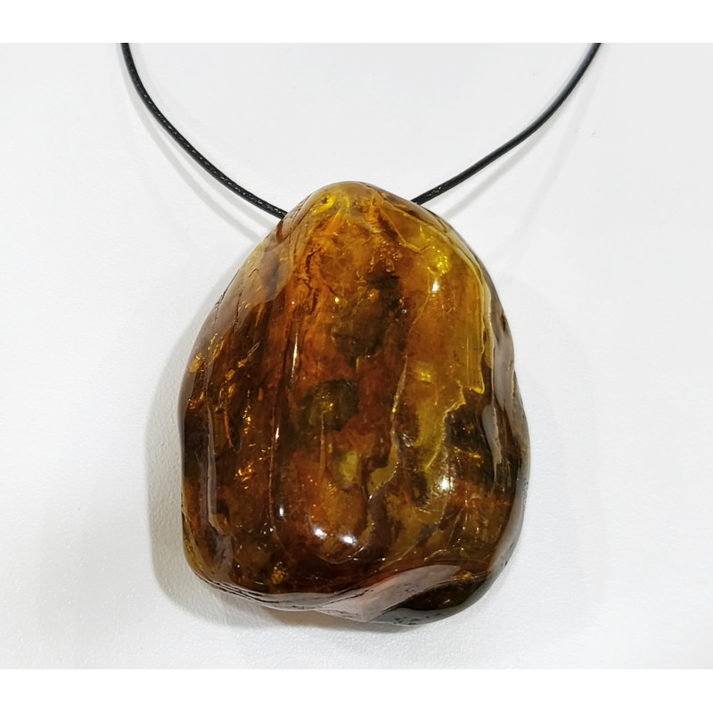 Pendentif Ambre Baltique Brute Polie 5X3.5 cm sur Cordon Réglable