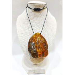 Pendentif Ambre Baltique Brute Polie 5X3.5 cm sur Cordon Réglable