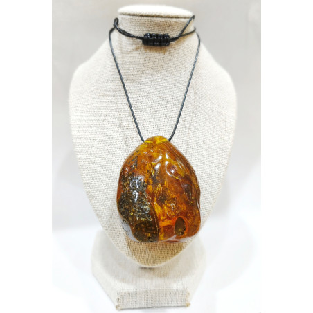 Pendentif Ambre Baltique Brute Polie 5X3.5 cm sur Cordon Réglable