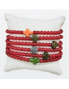 Bracelet Perles de Verre Rouge 4mm Croix Enfant