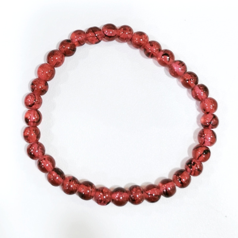 Bracelet  Perles de Verre Rouge 6mm