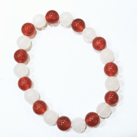 Bracelet Cornaline et Quartz Rose Pierres Rondes 8mm