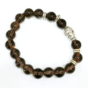 Bracelet Quartz Fumé Morion avec Inserts et Tête de Bouddha Acier Pierres Ronde 8mm Enfant