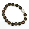 Bracelet Quartz Fumé Morion avec Inserts et Tête de Bouddha Acier Pierres Ronde 8mm Enfant