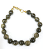 Bracelet Obsidienne Dorée Pierres Rondes 8mm avec Fermoir 18 cm