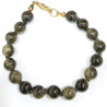 Bracelet Obsidienne Dorée Pierres Rondes 8mm avec Fermoir 18 cm