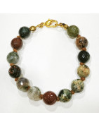 Bracelet Agate Mousse et Arbre Pierres Rondes 8mm Facettées avec Fermoir Enfant