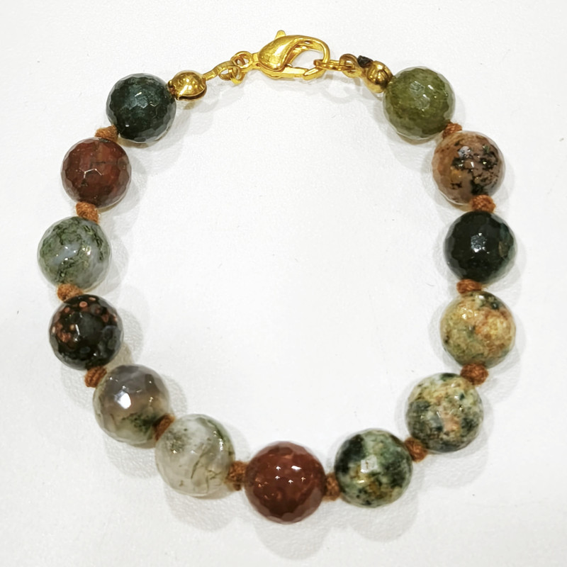 Bracelet Agate Mousse et Arbre Pierres Rondes 8mm Facettées avec Fermoir Enfant