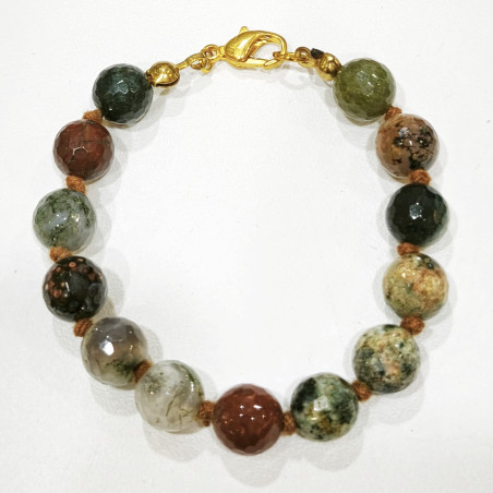 Bracelet Agate Mousse et Arbre Pierres Rondes 8mm Facettées avec Fermoir Enfant