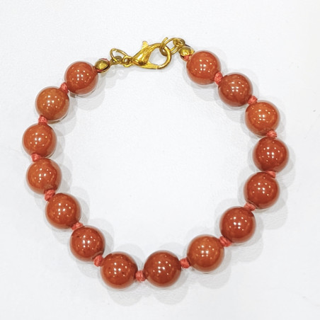 Bracelet Jaspe rouge Pierres rondes 8mm avec fermoir Doré Enfant