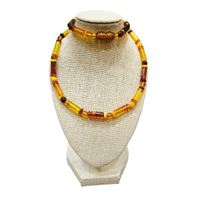 Collier Ambre Baltique Multicolore Cylindres Fermoir à Vis 44 cm
