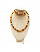 Collier Ambre Baltique Multicolore Pierres Rondes 6mm Fermoir à Vis 45 cm