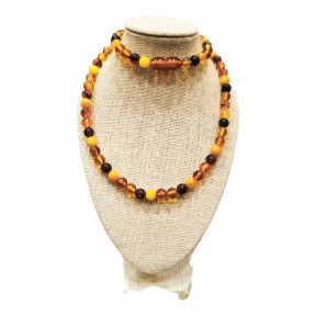 Collier Ambre Baltique Multicolore Pierres Rondes 6mm Fermoir à Vis 45 cm
