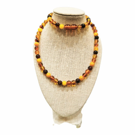 Collier Ambre Baltique Multicolore Pierres Rondes 6mm Fermoir à Vis 45 cm