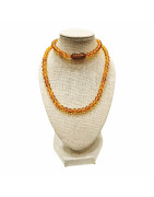 Collier Ambre Baltique Cognac Pierres de 5mm avec Fermoir à Vis 45 cm