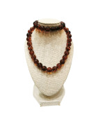 Collier Ambre Baltique Cognac Pierres Rondes 9mm Fermoir à Vis 45 cm