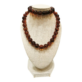 Collier Ambre Baltique Cognac Pierres Rondes 9mm Fermoir à Vis 45 cm