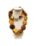 Collier Ambre Baltique Multicolore "Pièces de Monnaie" avec Fermoir 56 cm