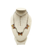 Collier Ambre Baltique Cognac 3 Papillons Argent 925 42  + 3 cm