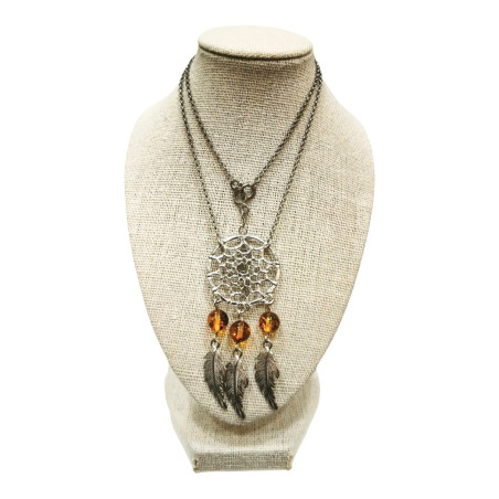 Collier Ambre Baltique Pierres Rondes 6mm "Attrape-rêve" Argent 925 42 + 3 cm